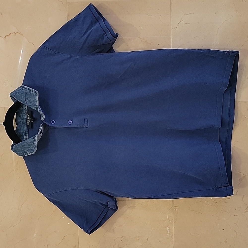 MEN'S NAVY BLUE AND DENIM SPADA ROMA COLLARED T SHIRT SIZE LARGE $98